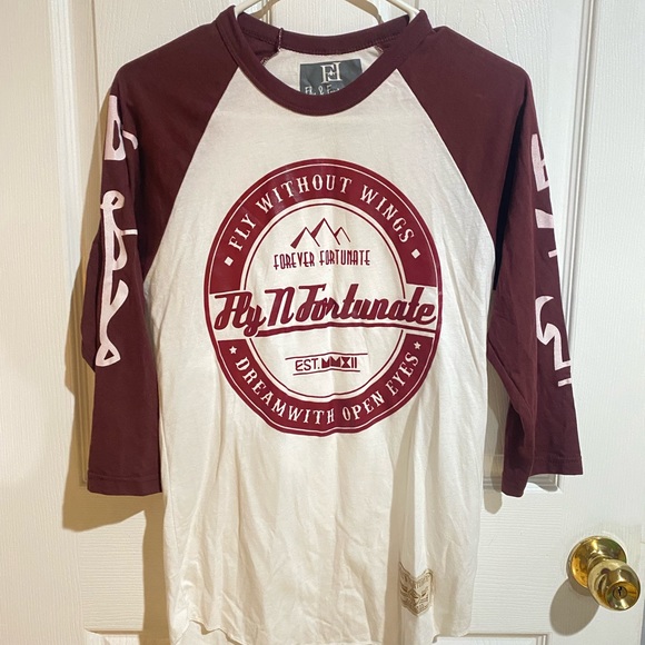 Burgundy Fly N Fortunate Unique Baseball Style Womens Top - Picture 1 of 3